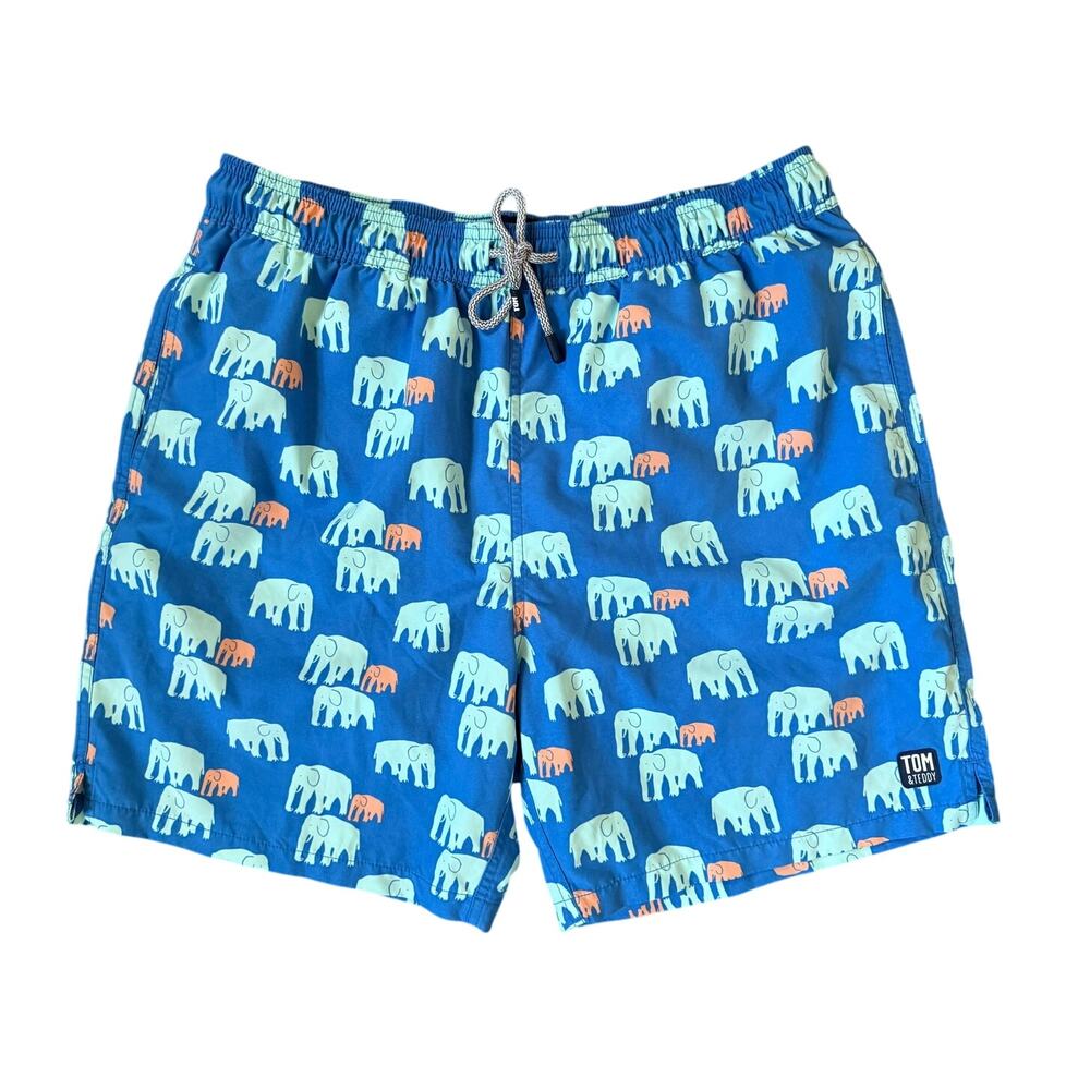 Tom & Teddy Mens Swim Trunks Blue with Elephants Size XL